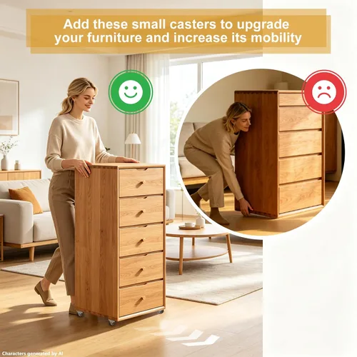 Miniatura 3 de Juego de 4 ruedas rígidas pequeñas de 1 pulgada de goma silenciosa de perfil bajo No Floor Marks, Soft, Load 100 Lbs, Mini Fixed Drawer Rollers