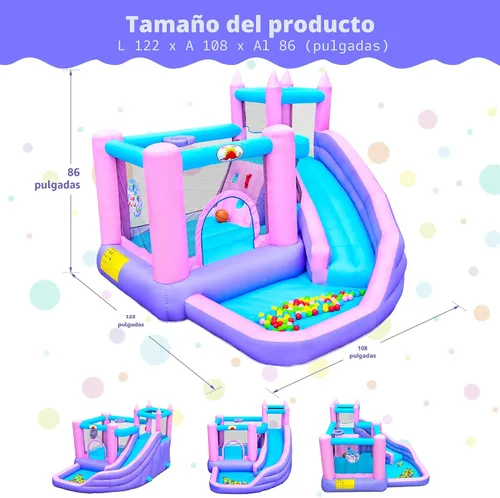 Miniatura 2 de WELLFUNTIME Casa inflable de rebote con tobogán, castillo de salto para niños con soplador, pozo de bolas, pared de escalada, diana, aro