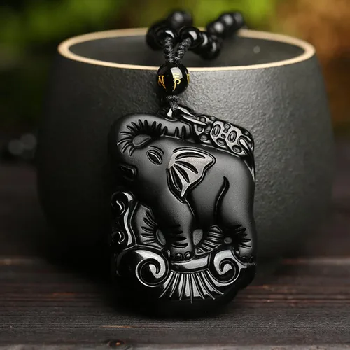 Miniatura 2 de Collar de obsidiana negra con colgante de protección y cadena de cuentas extendida, amuleto de piedra de cristal curativo para hombres y mujeres
