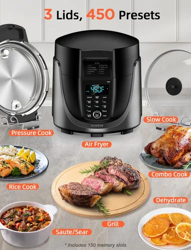 Miniatura 2 de Nuwave Duet Olla a Presión Eléctrica y Freidora de Aire Combo, 450 EN 1 Olla de Cocción Lenta y Parrilla con Sonda de Temperatura Digital Integrada