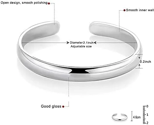 Miniatura 2 de Brazalete rígido de plata de ley 925 sólida para mujer, pulsera de apertura ajustable, joyería, regalo de cumpleaños