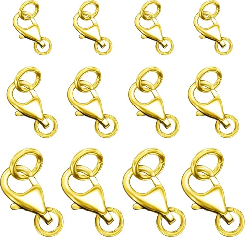 Miniatura 11 de Cierre de garra de langosta de plata esterlina 925 chapada en oro de 14K con anillos de salto cerrados, cierres y broches de collar adecuados