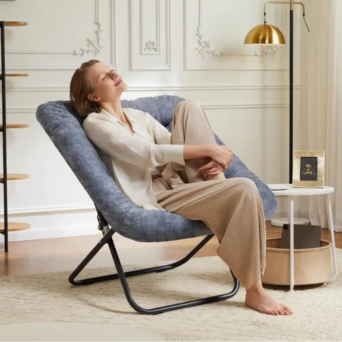 Miniatura 7 de Sweetcrispy Silla Cómoda para Adultos, Silla Plegable para Sala de Estar, Sillón Suave de Pelo Sintético para Dormitorio, Silla de Lectura Cómoda