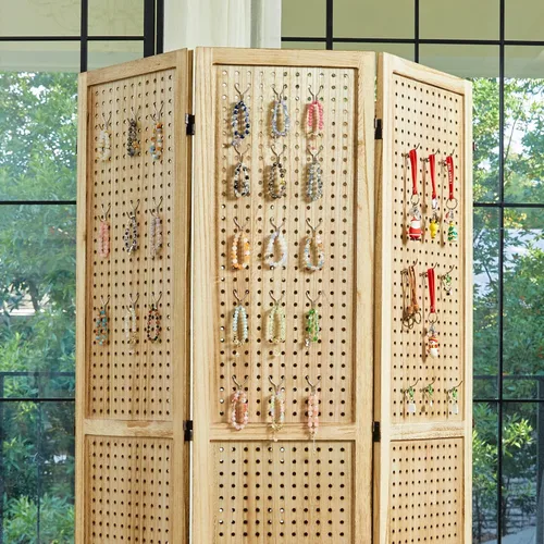 Miniatura 2 de Exhibidor de tablero perforado, organizador de pared portátil independiente de 5.6 pies, divisor de habitación de madera, pantallas de privacidad