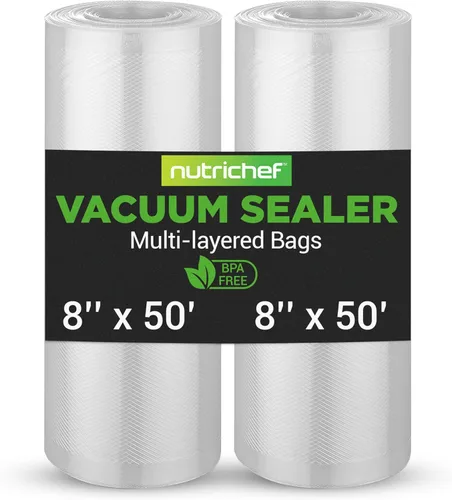NutriChef Bolsas selladoras al vacío de 8 x 50 pulgadas, paquete de 2 unidades compatibles con todas las marcas, grado comercial, resistentes,