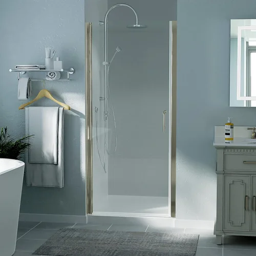 ExBrite Puerta de ducha pivote sin marco de 34-35.5 pulgadas de ancho x 72 pulgadas de alto, puertas de ducha pivotantes de vidrio transparente de