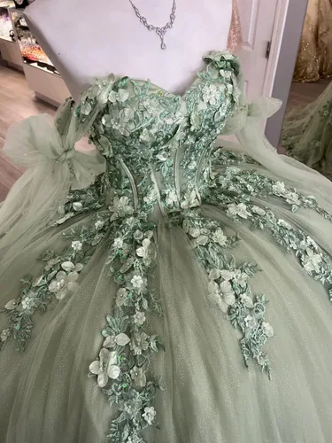 Miniatura 5 de XYAYE Vestidos de quinceañera con hombros descubiertos para mujer, vestido de fiesta con tren hinchado dulce 15 16 vestidos de flores 3D vestidos