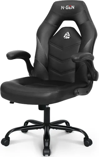 N-GEN GAMING Silla de escritorio para videojuegos ergonómica con soporte lumbar, altura ajustable, brazos abatibles y ruedas giratorias con diseño