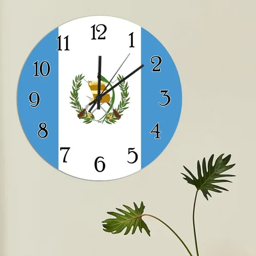 Miniatura 4 de Reloj de pared decorativo de madera de Guatemala con bandera de Guatemala, reloj decorativo retro para el hogar, bandera nacional, recuerdo de país