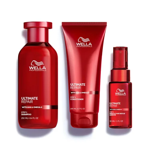 Wella Professionals ULTIMATE REPAIR Shampoo,Conditioner and Miracle Hair Rescue Luxury Leave-In Treatment Bundle|Repairs, Strengthens, & Moisturizes