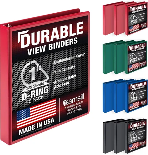 Miniatura 106 de Samsill Carpeta duradera de 1.5 pulgadas, fabricada en los Estados Unidos, carpeta de anillos en D, carpeta transparente personalizable, color rojo