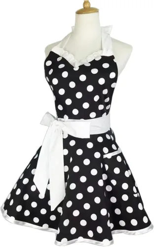 Miniatura 2 de Hyzrz Delantales de cocina retro para mujer, niña, algodón, lunares, cocina, salón, vestido de pinafore delantal vintage, regalo para madres (negro)