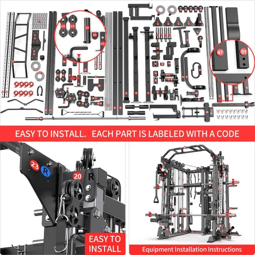 Miniatura 7 de Rack Multiusos para Sentadillas, Conjunto de Rack de Pesas Smith Machine con Sistema de Crossover de Cables, Racks de Potencia para Gimnasio en L07