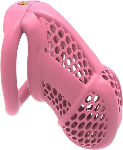 Jaula de castidad rosa, dispositivos de castidad pequeños, jaula para el pene masculino para hombres, jaula plana de plástico BDSM Jaula A601 Anillo