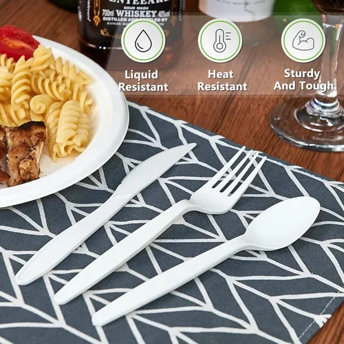 Miniatura 5 de Cuchara compostable, 100 cubiertos biodegradables para fiestas, grandes utensilios desechables ecológicos, duraderos y resistentes al calor