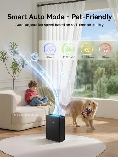 Miniatura 5 de Afloia Purificador de aire para el hogar, habitación grande, dormitorio, hasta 2000 pies cuadrados con monitor de calidad del aire PM2.5, modo