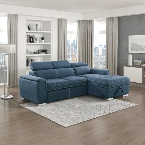 Miniatura 10 de Lexicon Cheyenne Sofá cama modular convertible, diván derecho, color azul