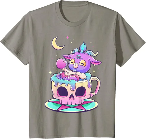 Miniatura 27 de Kawaii Pastel Goth Cute espeluznante Pentáculo Baphomet - Camiseta de cabra, Negro