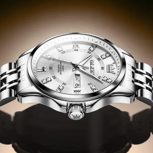 Miniatura 21 de OLEVS - Relojes de diamantes para hombres, relojes de vestir a prueba de agua, relojes analógicos de cuarzo de lujo con calendario de fecha y correa