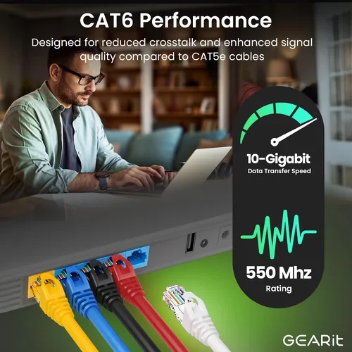 Miniatura 4 de GEARit Cable de conexión Ethernet Cat 6 de 0.5 pies, color negro (paquete de 10), cables de conexión Cat6 de 0.5 pies, cable de conexión