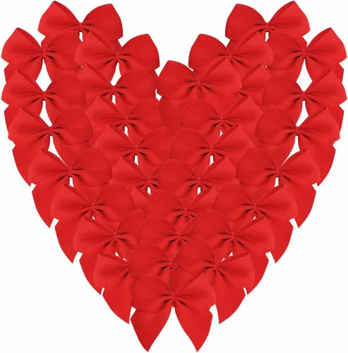 50 piezas mini lazos de cinta de satén de 1.6 pulgadas para manualidades, pequeños lazos rojos para decoración de Navidad Embalishement (1.6"-Rojo)