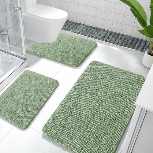 Miniatura 95 de OLANLY Juego de Alfombras de Baño de 3 Piezas, Tapetes de Baño de Chenilla Suave y Absorbente y Alfombra de Contorno en Forma de U para Inodoro