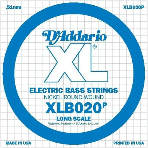 D'Addario XLB020P Guitarra Bajo de Acero Liso Cuerda Simple, Escala Larga, .020