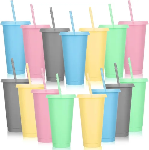 Miniatura 12 de Bokon 60 Juegos de Vasos con Popote y Tapa al Por Mayor, Vasos de Plástico Reutilizables de 24 oz con Tapas y Pajillas, Botella de Agua, Taza