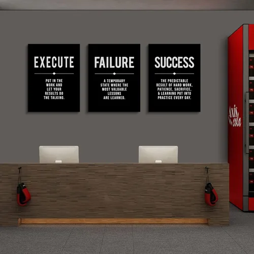Miniatura 4 de Lienzo enmarcado para pared, con cita de éxito para la oficina, póster motivacional positivo grande negro, juego de 3, definición de fracaso
