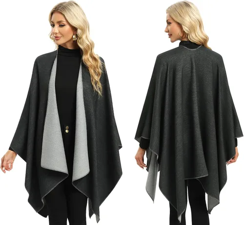 Miniatura 21 de Femdouce Manta cálida para mujer, ligera, con frente abierto, capa tipo poncho para primavera, otoño e invierno
