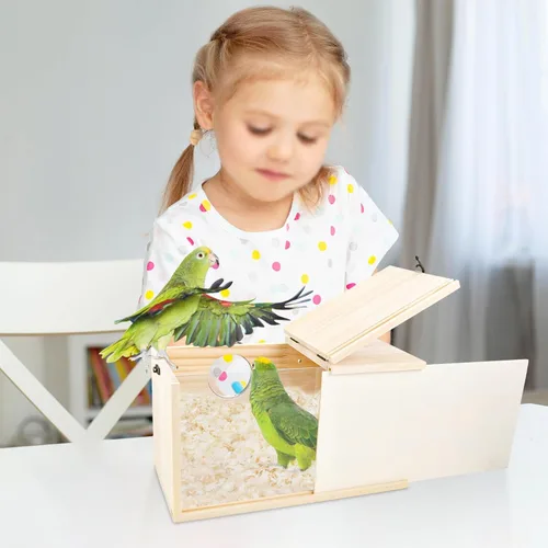 Miniatura 3 de Caja anidadora de periquitos para cacatúas, pino natural, nido de pájaros, caja de cría de pájaros, caja de acrílico transparente para pájaros