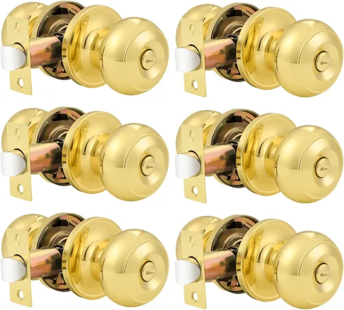 Miniatura 38 de Probrico Paquete de 6 pomos de privacidad para puerta, cerradura interior para dormitorio, baño, manija de puerta de latón antiguo, bola redonda sin