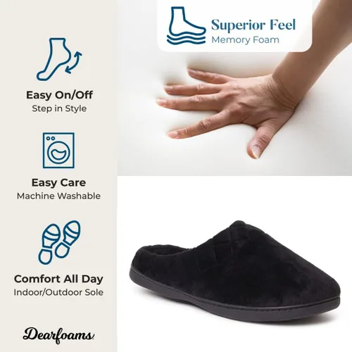 Miniatura 3 de Dearfoams Zueco de terciopelo de microfibra Darcy de espuma viscoelástica para mujer para interiores y exteriores, anchos anchos