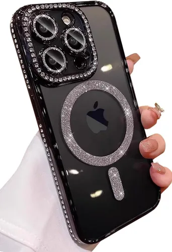 Miniatura 17 de Bonita funda compatible con iPhone 13 Pro de 6.1 pulgadas, diamantes brillantes + fundas de tarjetas con purpurina con soporte de corazón de amor