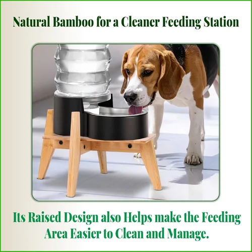 Miniatura 4 de Soporte para dispensadores de alimentos de agua para perros, adecuado para razas medianas, soporte de bambú para comederos automáticos elevados
