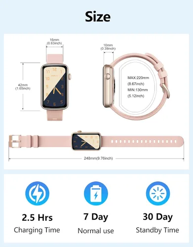 Miniatura 8 de Rastreador de actividad física con monitor de frecuencia cardíaca, sueño, oxígeno en sangre, reloj delgado para mujeres y hombres, IP68, podómetro