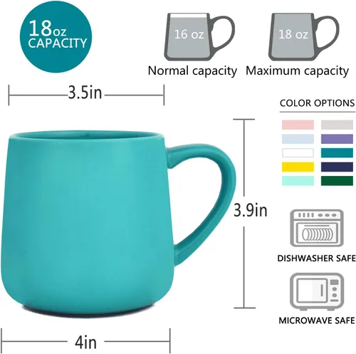 Miniatura 3 de Bosmarlin Juego de 2 tazas de café de cerámica brillante, taza de té para oficina y hogar, 18 onzas, apta para lavavajillas y microondas Aguamarina