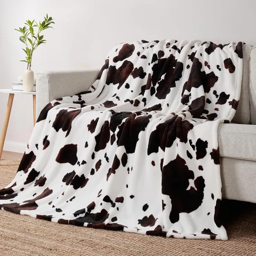 Cozy Bliss Manta mullida con estampado de vaca para sofá, manta gruesa, suave y cálida de forro polar que no desprende para decoración occidental,