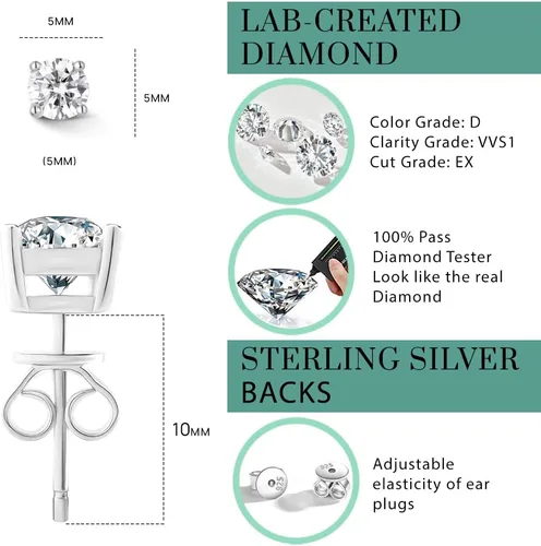 Miniatura 4 de Aretes de moissanita con diamantes creados en laboratorio de plata de ley 925 para hombres y mujeres, regalos de joyería, Oro blanco, Moissanita