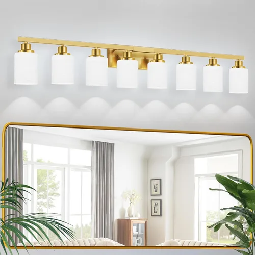 Miniatura 28 de Juego de 2 apliques de pared para baño, 1 luz negra, apliques de pared modernos para interiores con pantallas de vidrio blanco, lámpara de pared
