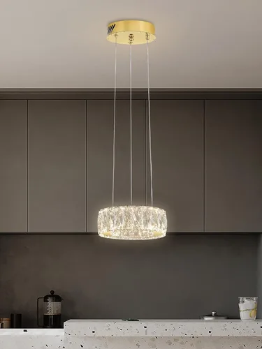 Miniatura 5 de Araña de Cristal LED Moderna Regulable de 8" Anillo Dorado Luminarias Colgantes para Isla de Cocina Comedor Sala de Estar