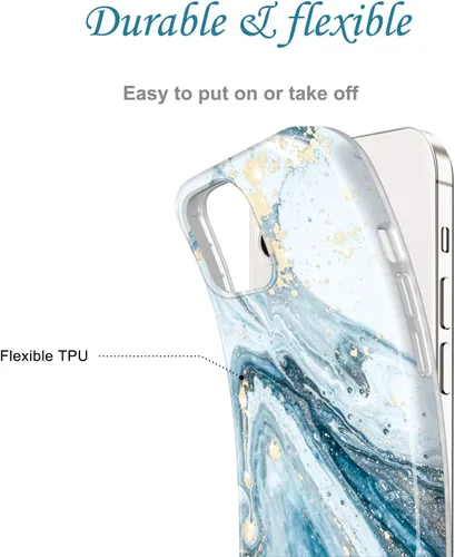 Miniatura 4 de Funda dorada con purpurina compatible con iPhone 12 Mini, diseño de mármol, delgada, a prueba de golpes, TPU suave de goma suave, funda de teléfono