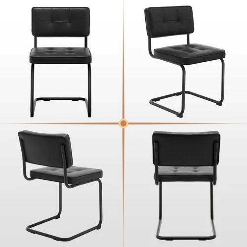 Miniatura 9 de Zesthouse Juego de 2 sillas de comedor de metal industrial, sillas de cocina tapizadas de cuero sintético con base de metal negro, para cocina