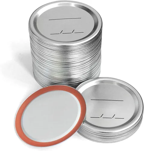 Tapas de conservas de boca regular para frascos Ball/Kerr, tapas de metal tipo frasco de vidrio dividido con sellos de silicona, color plateado, 48