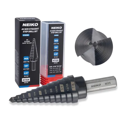 Miniatura 48 de NEIKO 10602B Step Drill Bit, 13 Steps 1/8" to 1/2" Spiral M35 Cobalt, AlTiSiN Coated, 1/4" Quick Change Step Bits for Steel, Metal, Wood, Plastic