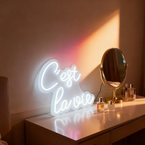 Miniatura 6 de C'est la vie Letrero de neón LED – Luz de neón blanca con texto en inglés «That's Life», alimentada por USB, decoración de mesa de pared