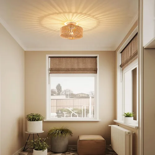 Miniatura 7 de Lámpara de Techo de Ratán Boho - Mini Candelabro de Montaje Empotrado Accesorio de Luz Tejido para Dormitorio, Pasillo, Entrada, Baño, Guardería