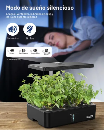 Miniatura 10 de Kit de sistema de cultivo hidropónico iDOO 12 vainas, sistema de jardín de hierbas interior, con luz de crecimiento LED, ventilador integrado