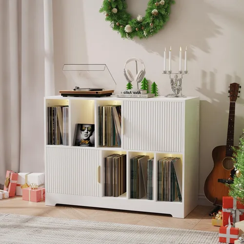 Soporte para tocadiscos de vinilo de alta calidad, soporte para tocadiscos con estantes ajustables, capacidad para más de 250 álbumes, diseño
