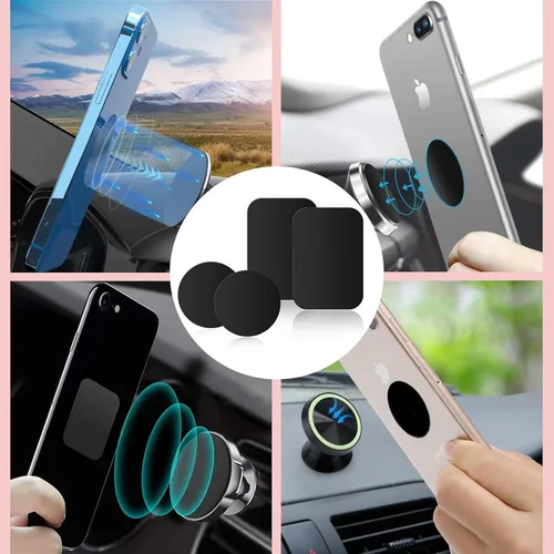 Miniatura 7 de Placas de metal delgadas adhesivas (compatibles con soportes magnéticos), 4 placas de metal para funda de teléfono (2 rectangulares y 2 redondas)
